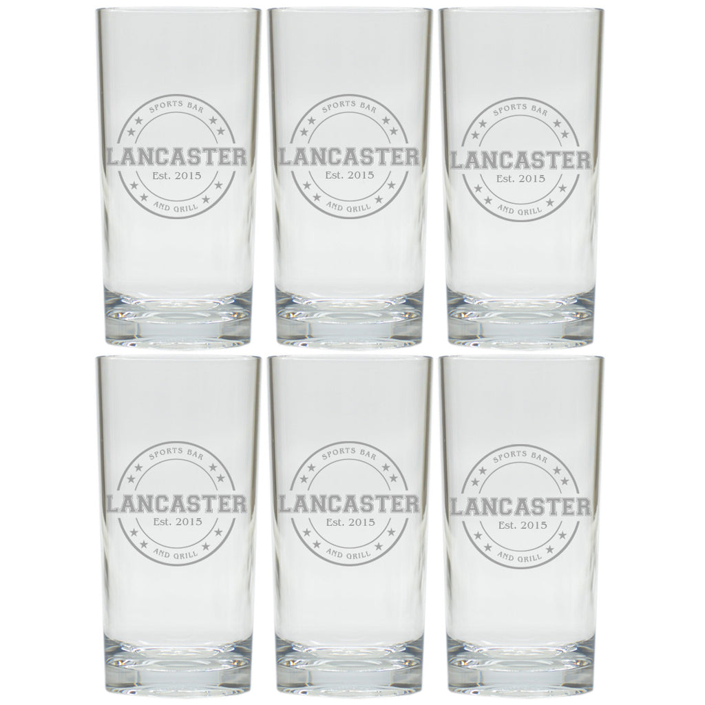 Sports Bar & Grill Highball Glasses ~ Personalized ~ Set of 6