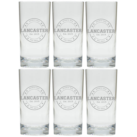 Sports Bar & Grill Highball Glasses ~ Personalized ~ Set of 6
