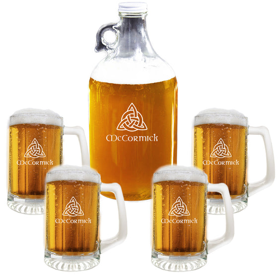Celtic Knot Growler and Sports Mug Beer Glass Set ~ Personalized