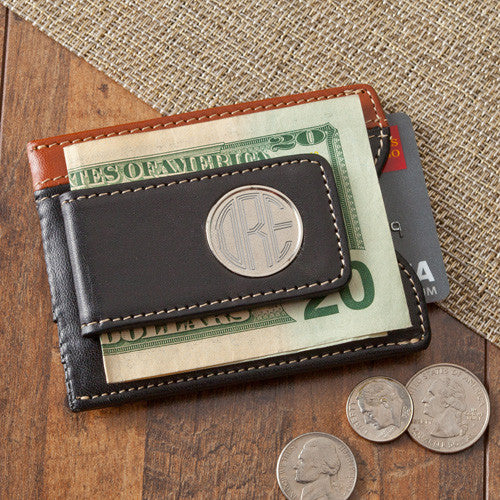 Leather Two-Toned Magnetic Money Clip Wallet ~ Personalized