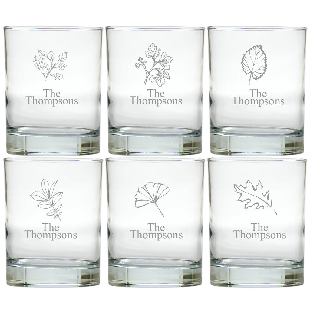 Fall Leaves Double Old Fashioned Glasses ~ Personalized ~ Set of 6