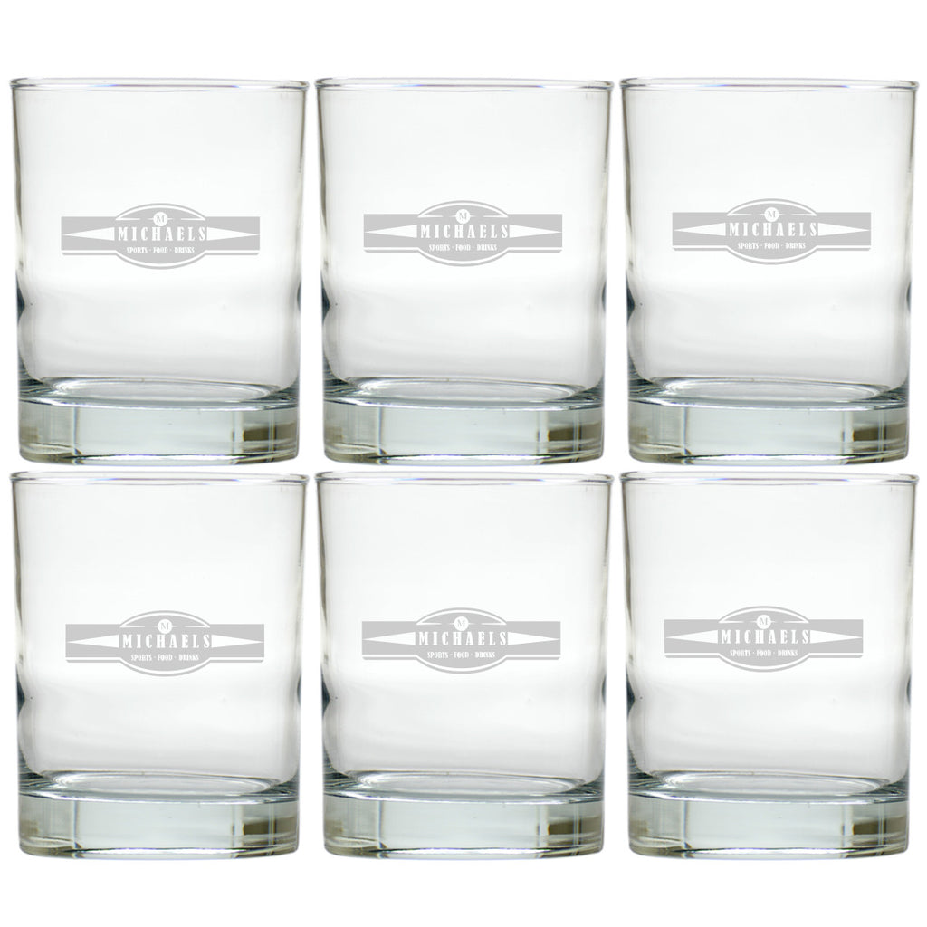 Sports, Food & Drinks Double Old Fashioned Glasses ~ Personalized ~ Set of 6