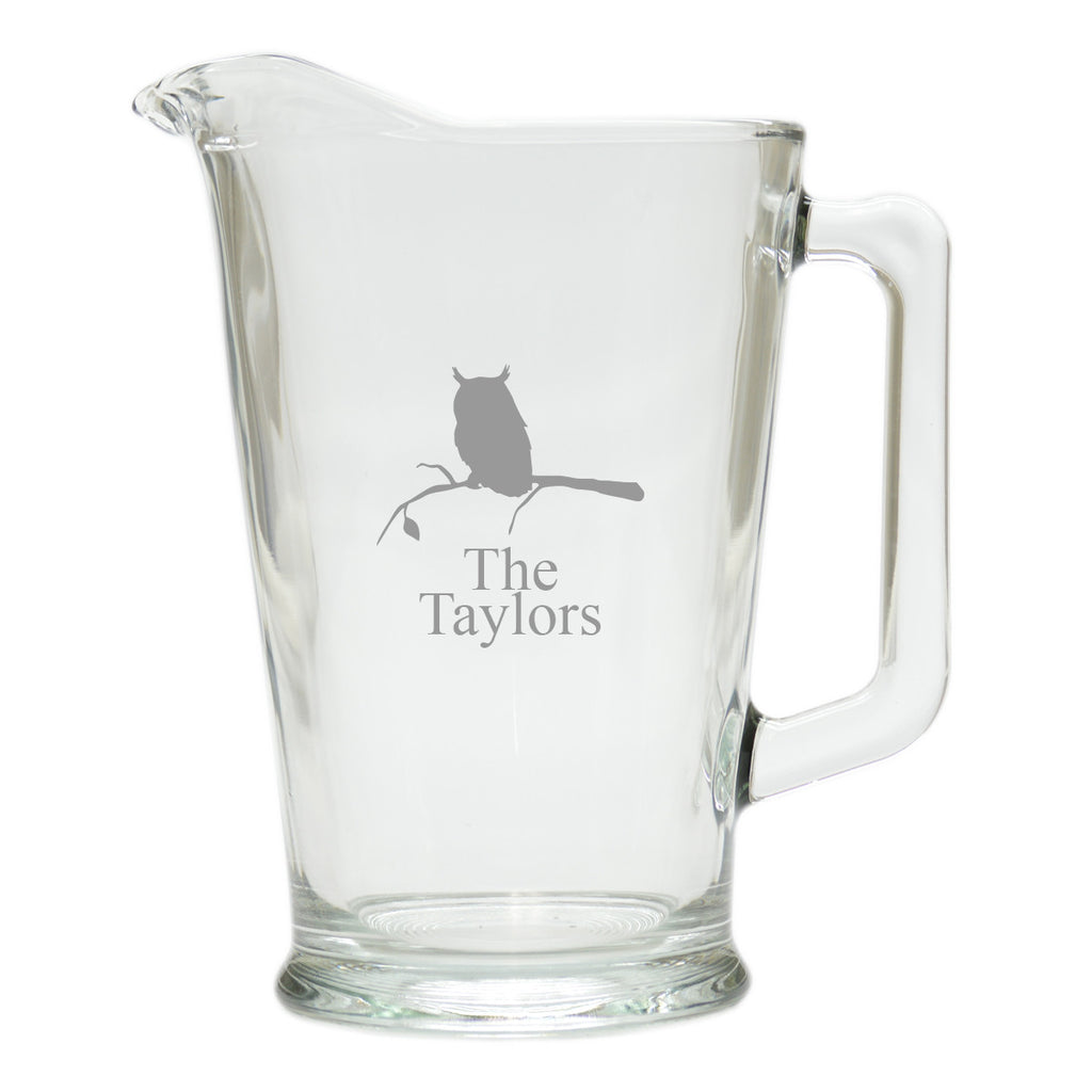 Owl & Branch Glass Pitcher ~ Personalized 