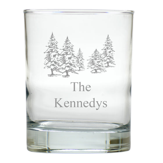 Pine Trees Double Old Fashioned Glasses ~ Personalized ~ Set of 6