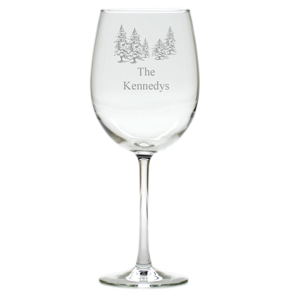 Pine Trees Wine Glasses ~ Personalized ~ Set of 4