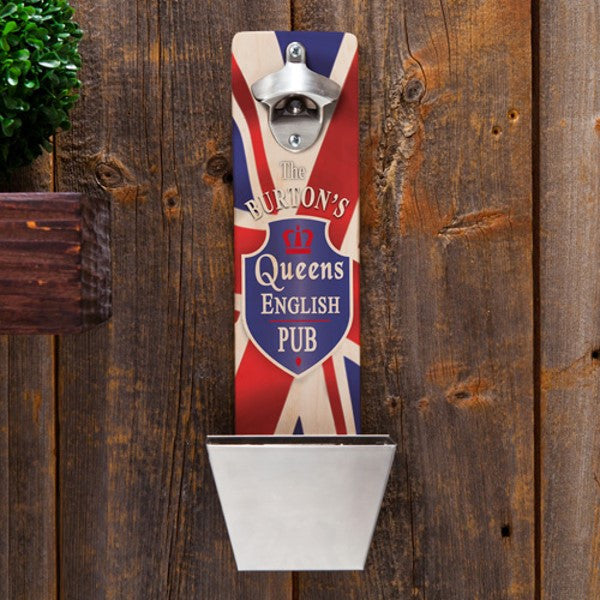 Queens Pub Bottle Opener & Cap Catcher - Personalized