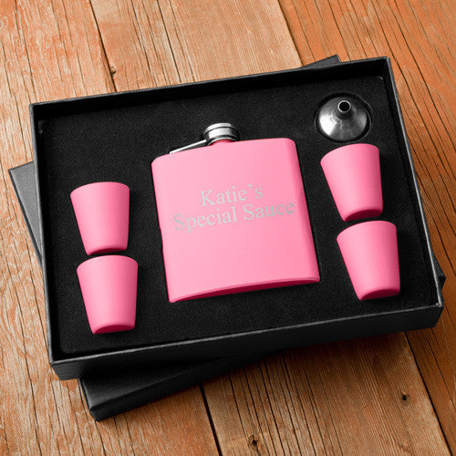 Matte Pink Flask & Shot Glass Gift Box Set