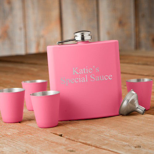 Matte Pink Flask & Shot Glass Gift Box Set