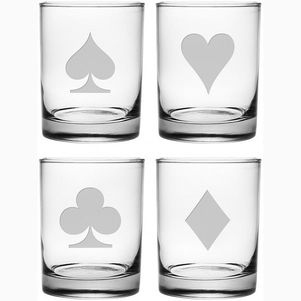 Poker Suits Double Old Fashioned Glasses - Set of 4