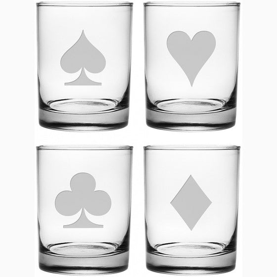 Poker Suits Double Old Fashioned Glasses - Set of 4
