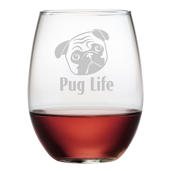 Pug Life Stemless Wine Glasses ~ Set of 4 - Premier Home & Gifts