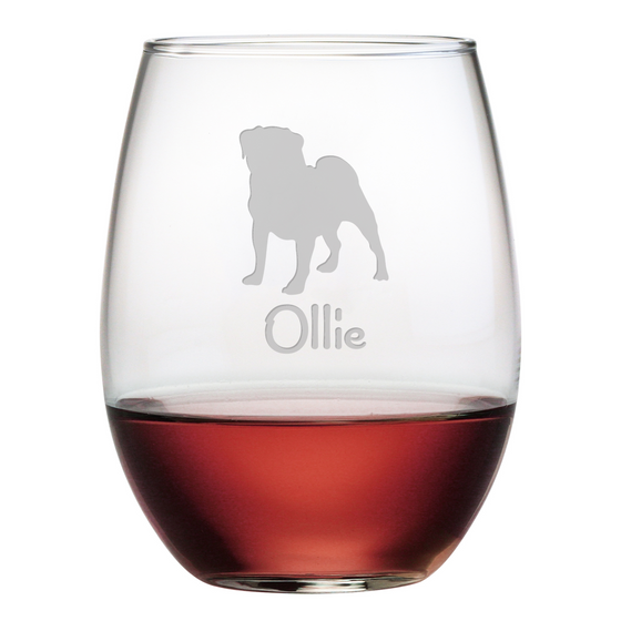 Pug Stemless Wine Glasses ~ Set of 4 ~ Personalized - Premier Home & Gifts
