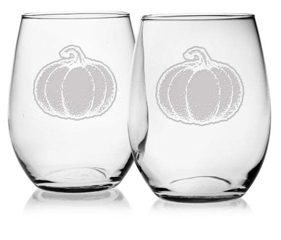 Pumpkin Stemless Wine Glasses ~ Set of 4