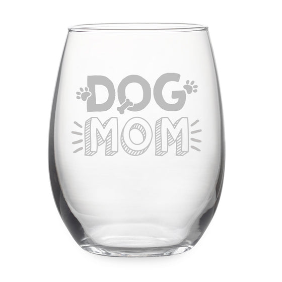 Dog Mom Stemless Wine Glasses
