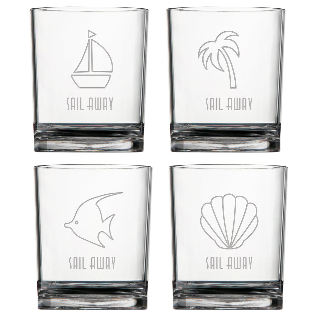 Sail Away Acrylic Double Old Fashioned Glasses ~ Set of 4