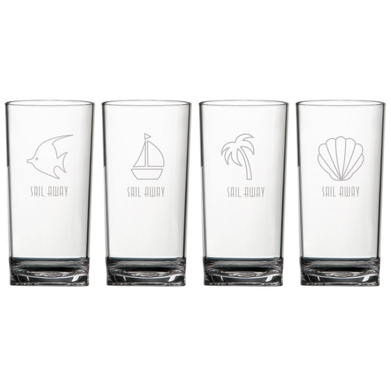  Sail Away Acrylic Highball Glasses - Set of 4