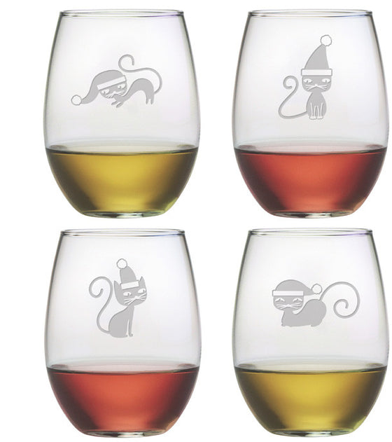 Santa Claws ~ Stemless Wine Glasses ~ Set of 4