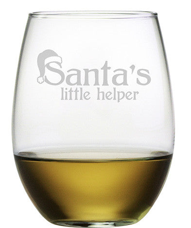 Santa's Little Helper ~ Stemless Wine Glasses ~ Set of 4