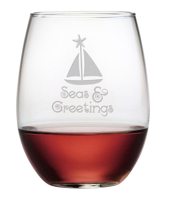 Seas & Greetings ~ Stemless Wine Glasses ~ Set of 4