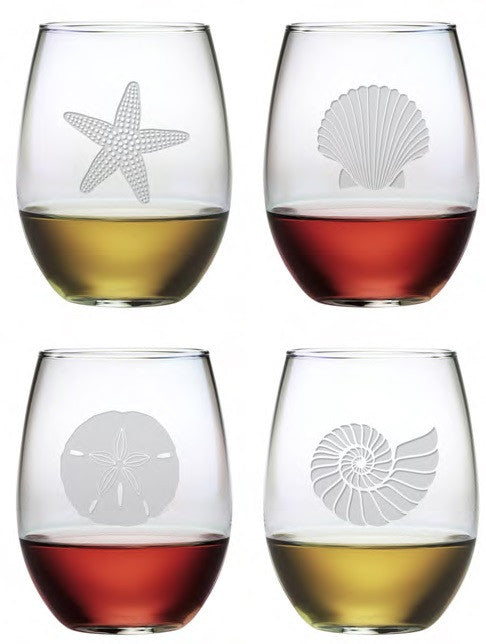 Seashore Stemless Wine Glasses ~ Set of 4