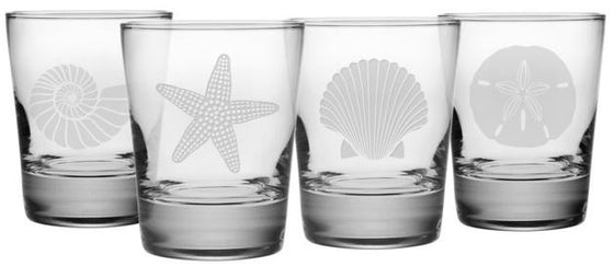 Seashore Double Old Fashioned Glasses ~ Set of 4