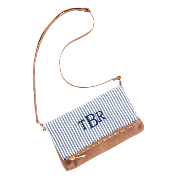 Seaside Seersucker Crossbody Bag - Navy