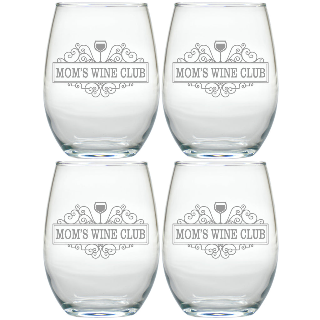 Mom's Wine Club Stemless Wine Glasses - Set of 4 - Premier Home & Gifts