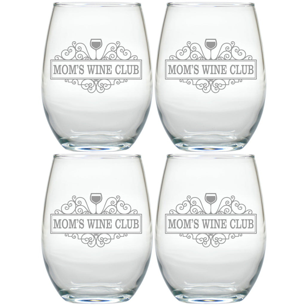 Mom's Wine Club Stemless Wine Glasses - Set of 4 - Premier Home & Gifts