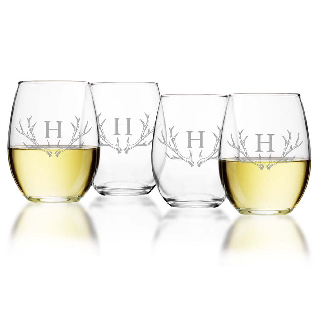 Antler Initial Stemless Wine Glasses ~ Barware - Premier Home & Gifts
