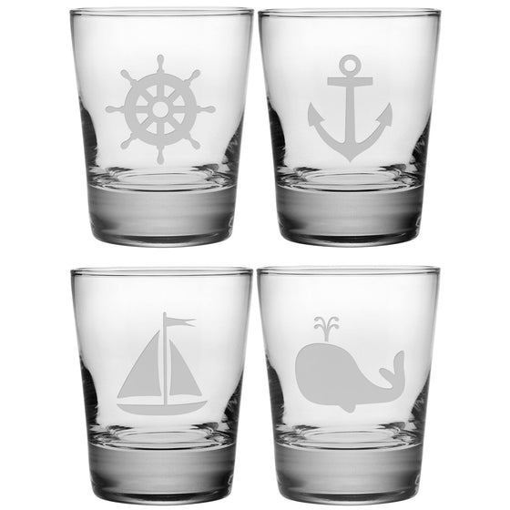 Nautical Icons Double Old Fashioned Glasses ~ Set of 4