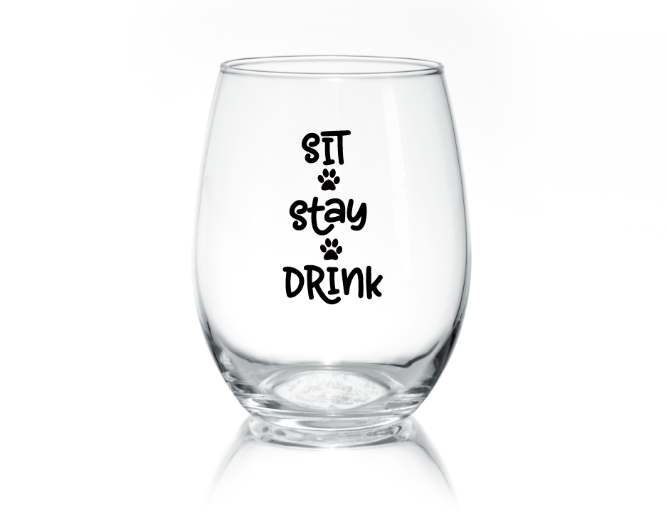 Sit Stay Drink Stemless Glass