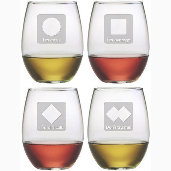 Spunky Ski Trails Stemless Wine Glasses ~ Set of 4