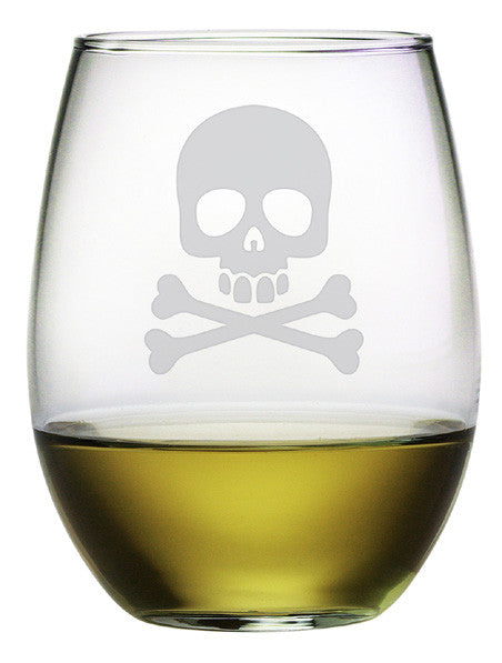 Skull & Crossbones Stemless Wine Glasses