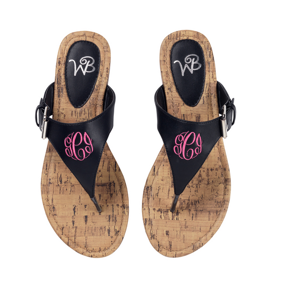 Sydney Monogrammed Sandals - Black