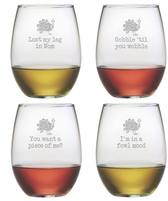 Talk Turkey ~ Stemless Wine Glasses ~ Set of 4