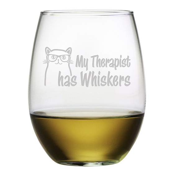 My Therapist Has Whiskers Stemless Wine Glasses - Premier Home & Gifts