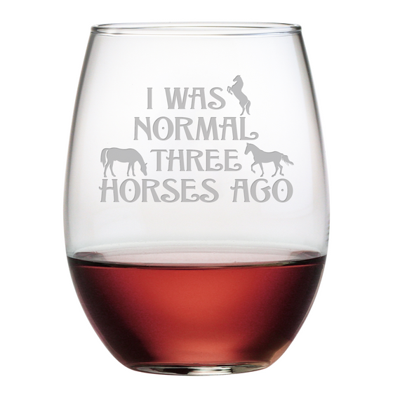 Three Horses Ago Stemless Wine Glasses