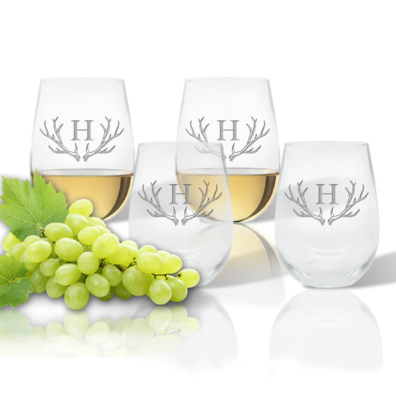 Antler Initial Outdoor Acrylic Stemless Wine Glasses - Premier Home & Gifts