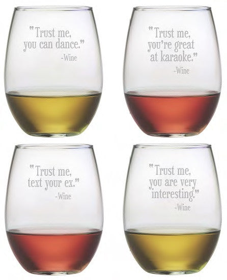 Trust Me Stemless Wine Glasses ~ Set of 4
