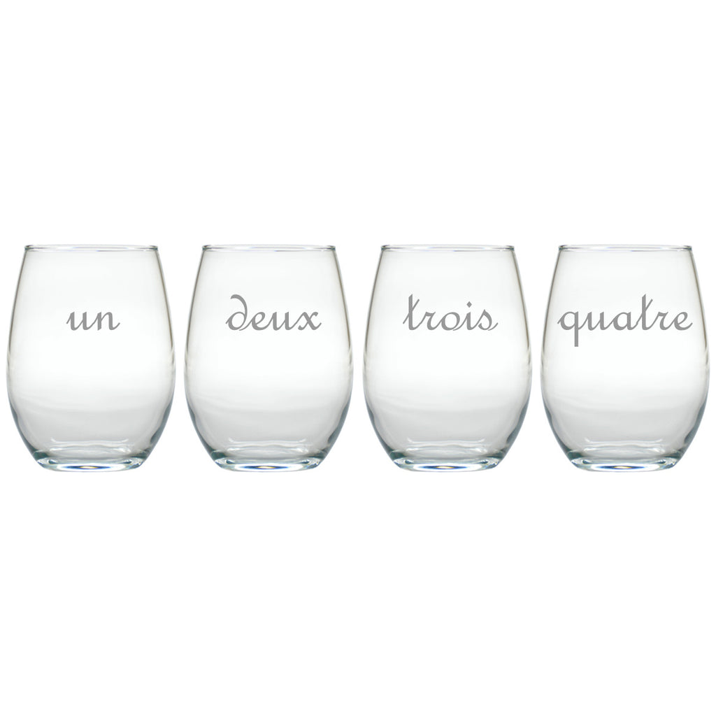 French Numbered Stemless Wine Glasses ~ Set of 4