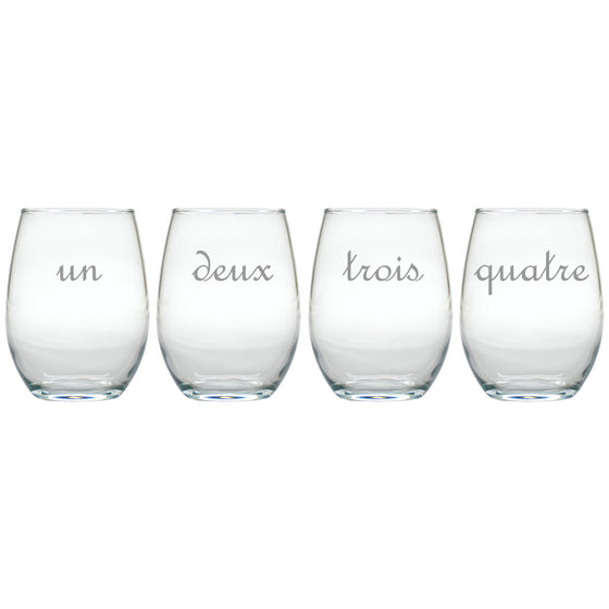 French Numbered Stemless Wine Glasses ~ Set of 4