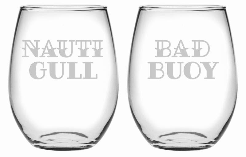 Nauti Gull & Bad Buoy Stemless Wine Glasses ~ Set of 2 | Premier Home & Gifts