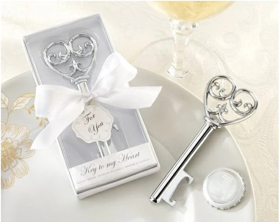 Heart Accented Key Bottle Opener Favors