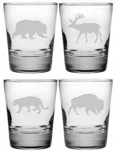 Western Wildlife Double Old Fashioned Glasses ~ Set of 4