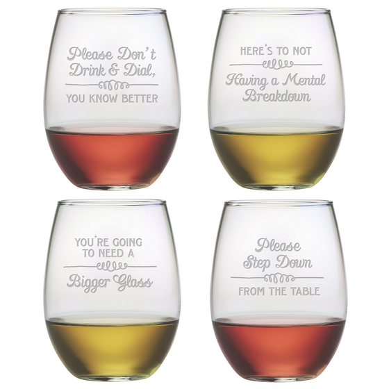 Wine Wisdom Wine Glasses ~ Set of 4