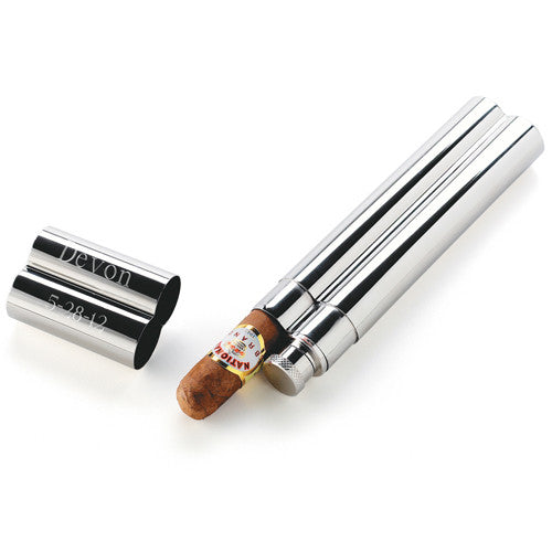Stainless Steel Cigar Case with Flask - Personalized