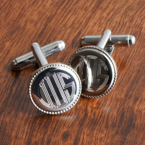 Silver Round Beaded Cuff Links ~ Monogrammed