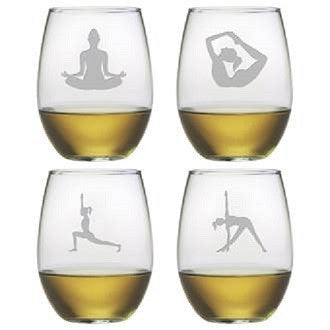Yoga Poses Stemless Wine Glasses