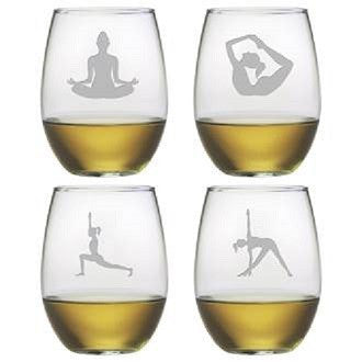 Yoga Poses Stemless Wine Glasses
