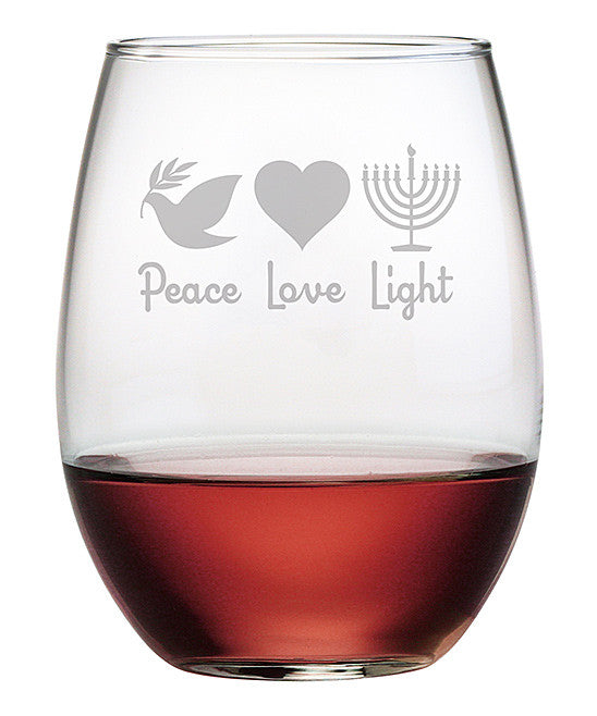 Peace Love Light Stemless Wine Glasses ~ Set of 4
